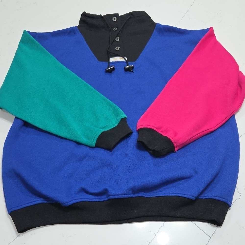 80's Vibrant Colorblock Women's Sweatshirt Sz M Looks Like New